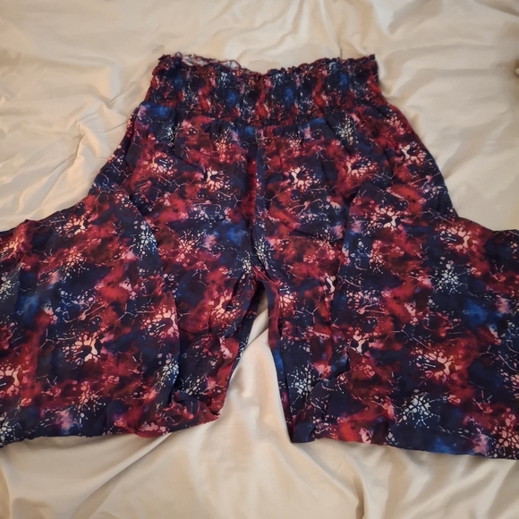 Moomaya Women's Wide Leg Floral Pants - Red and Blue - Picture 6 of 7